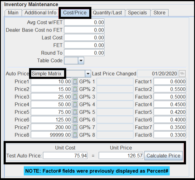 A screenshot of a inventory maintenance program Description automatically generated
