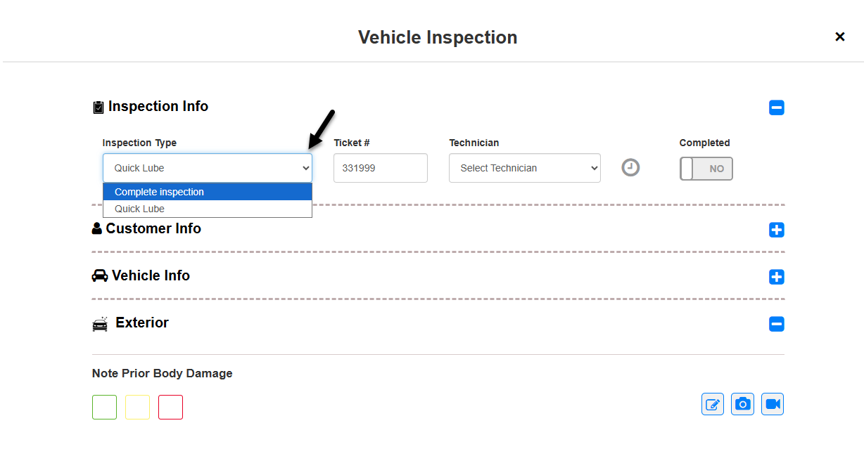 Inspection Info section