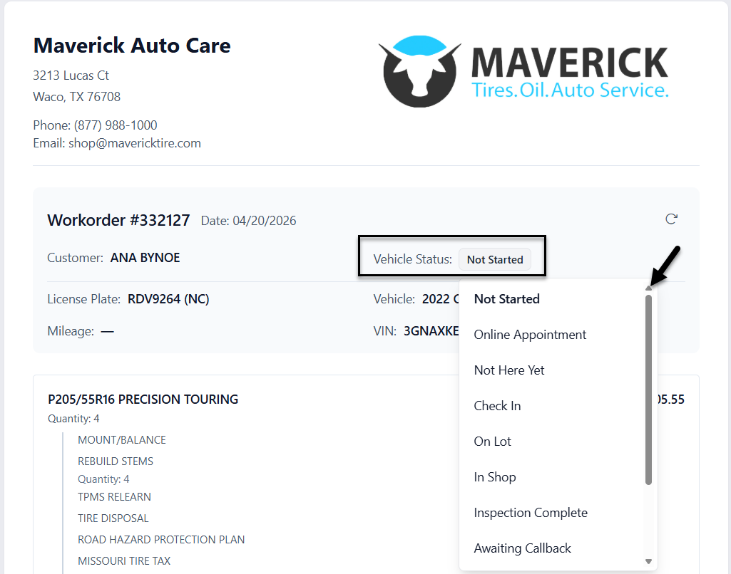 Advisor updating vehicle status in HITS Digital